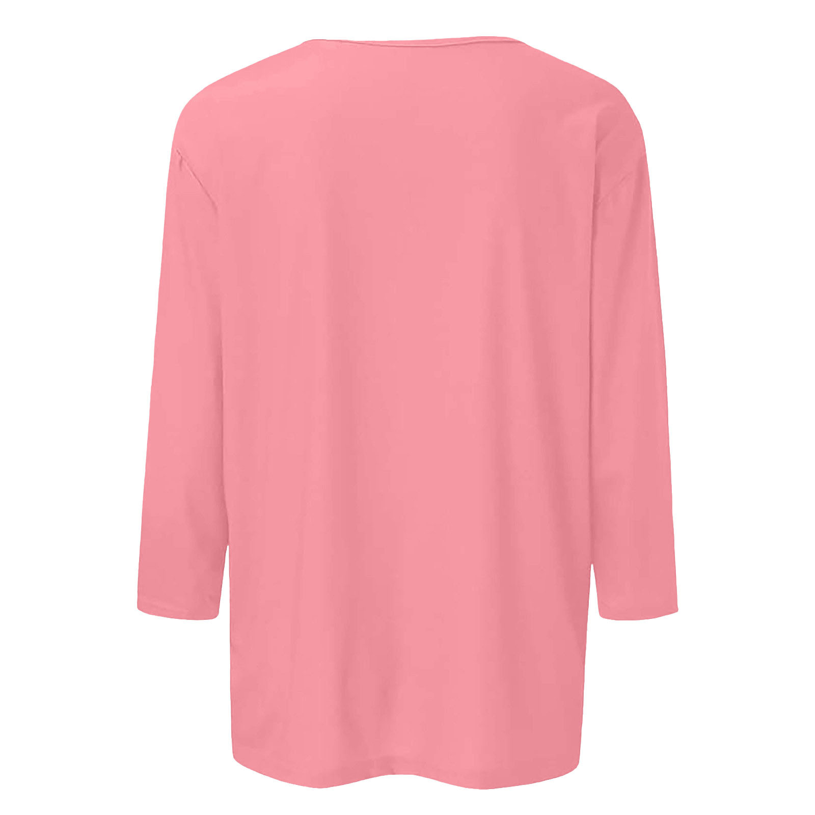 thumbnail image 5 of Camiseta básica de verano informal de color liso con cuello en V para mujer - Poliéster, manga 3/4, aberturas laterales - S-XXL, 5 of 5
